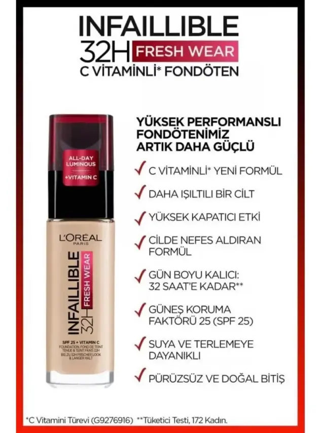 Loreal Paris Infaillible 32H Fresh Wear C Vitaminli Fondöten - 140 Beige Dore/Go 30ml - 2