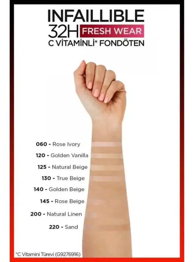 Loreal Paris Infaillible 32H Fresh Wear C Vitaminli Fondöten - 140 Beige Dore/Go 30ml - 4