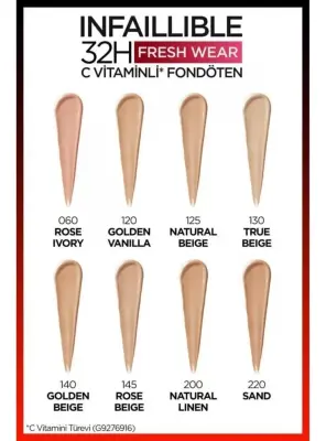 Loreal Paris Infaillible 32H Fresh Wear C Vitaminli Fondöten - 140 Beige Dore/Go 30ml - 5