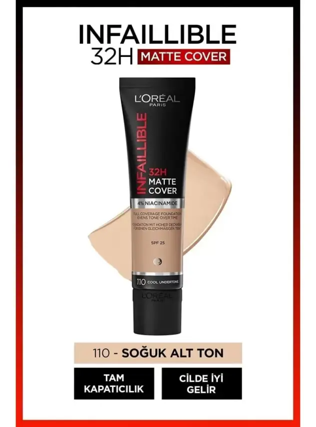 Loreal Paris Infaillible 32H Matte Cover Yüksek Kapatıcı Fondöten - 110 VANIL - 1