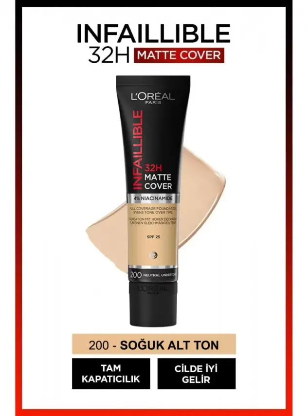 Loreal Paris Infaillible 32H Matte Cover Yüksek Kapatıcı Fondöten - 200 SABLE - 1