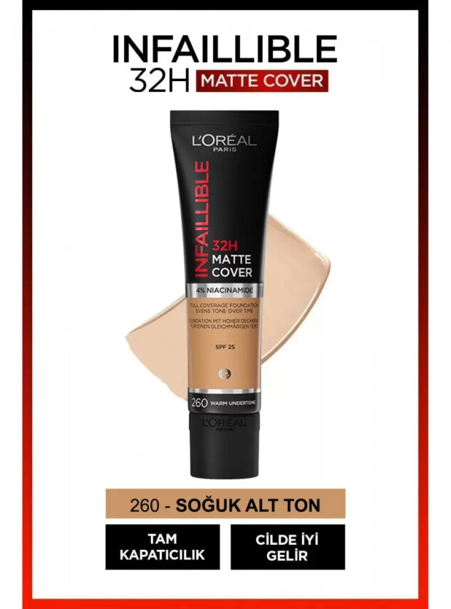 Loreal Paris Infaillible 32H Matte Cover Yüksek Kapatıcı Fondöten - 260 Solei - Loreal