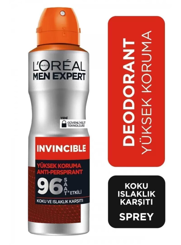 Loreal Paris Men Expert İnvincible 96 Saat Sprey Deodorant - Koku ve Islaklık - 150 ml - Loreal