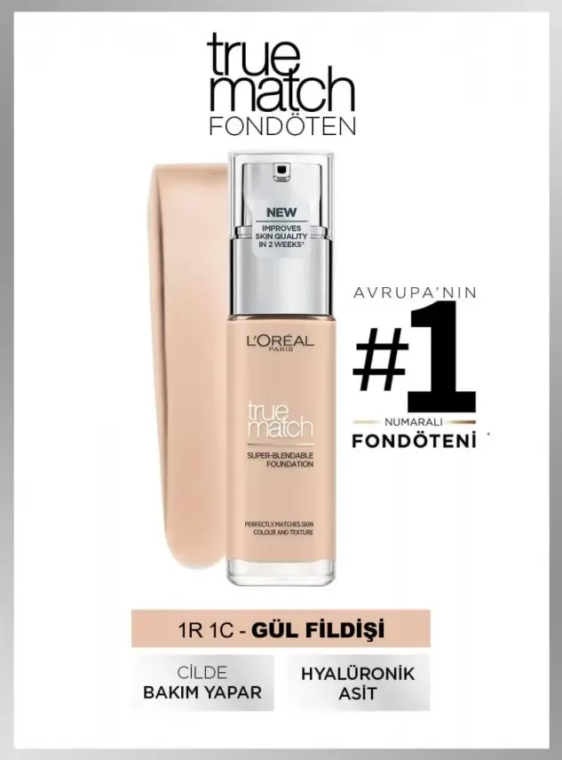 Loreal Paris True Match Bakım Yapan Fondöten - 1R1C Rose Ivoire 30ml - 1