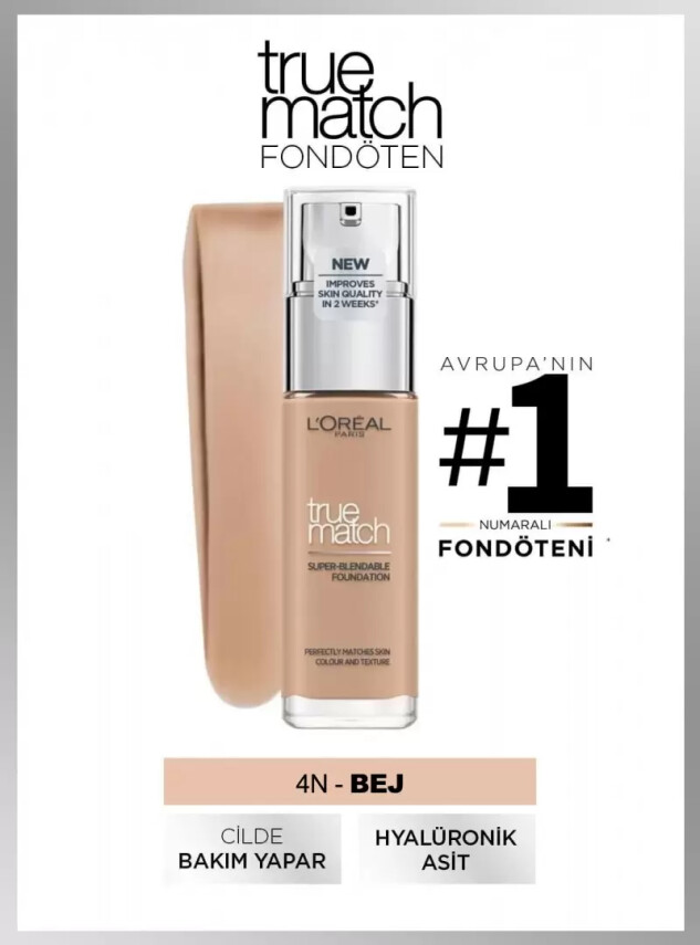 Loreal Paris True Match Bakım Yapan Fondöten - 4N Beige 30ml - Loreal