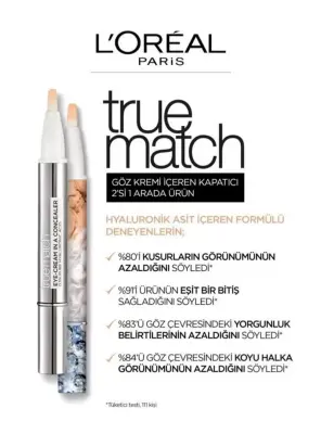 Loreal Paris True Match Göz Kremi İçeren Kapatıcı -2'si 1 Arada- 1-2D - 3