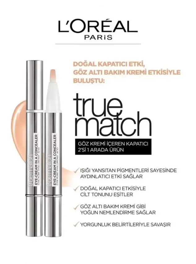 Loreal Paris True Match Göz Kremi İçeren Kapatıcı - 2'si 1 Arada - 1-2R - 4