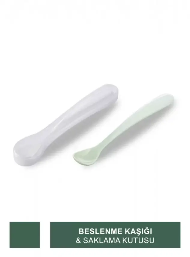 Mamajoo 2 X Beslenme Kaşığı Powder Green & Saklama Kutusu - 1