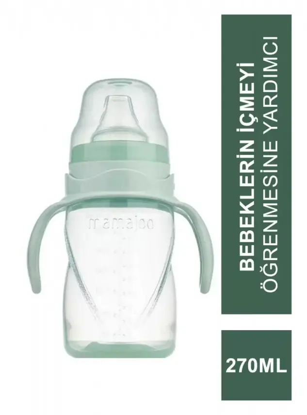 Mamajoo Kulplu Akıtmaz Eğitici Bardak Powder Green 270 ml & Anti-Kolik Bardak Ucu - 1