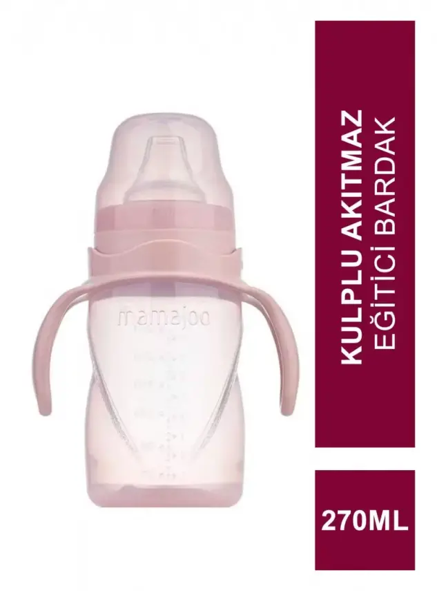 Mamajoo Kulplu Akıtmaz Eğitici Bardak Powder Pink 270 ml & Anti-Kolik Bardak Ucu - 1