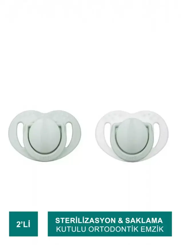 Mamajoo Sterilizasyon & Saklama Kutulu Powder Green Desenli İkili Ortodontik Emzik 6 Ay+ - 1
