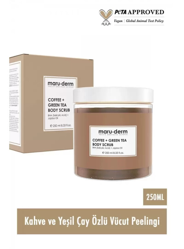Maruderm Body Scrub Kahve + Yeşil Çay Özlü Vücut Peelingi | BHA + Jojoba Yağı 250 ML - Maruderm