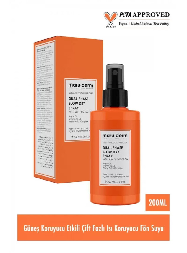 Maruderm Güneş Koruyucu Etkili Çift Fazlı Isı Koruyucu Fön Suyu 200 ml - Maruderm