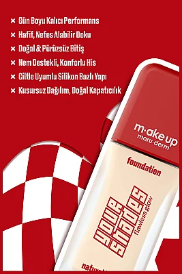Maruderm Pürüzsüz Görünüm Sağlayan Yarı Mat Bitişli Uzun Süre Kalıcı Fondöten 3W 30 ml - 4