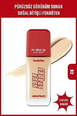 Maruderm Pürüzsüz Görünüm Sağlayan Yarı Mat Bitişli Uzun Süre Kalıcı Fondöten 4N 30 ml - Maruderm