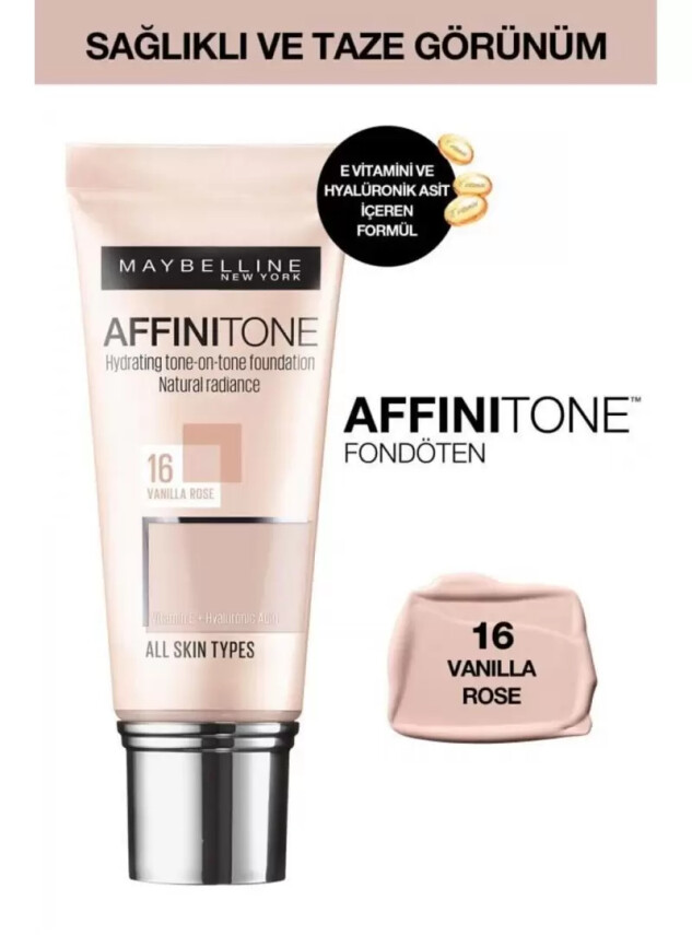 Maybelline New York Affinitone Fondöten - 16 Vanilla Rose 30 ml - Maybelline