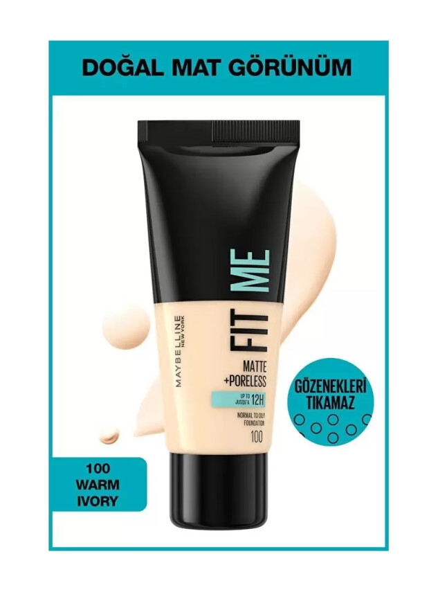 Maybelline New York Fit Me Matte+Poreless Fondöten - 100 Warm Ivory 30 ml - Maybelline