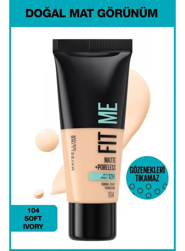Maybelline New York Fit Me Matte+Poreless Fondöten - 104 Soft Ivory 30 ml - Maybelline