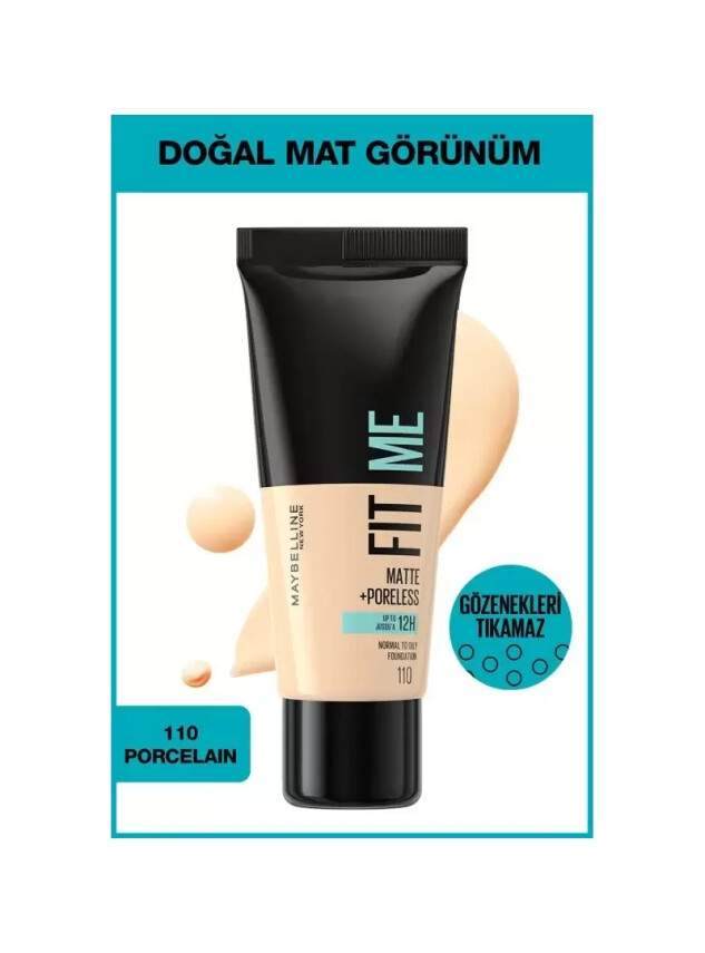 Maybelline New York Fit Me Matte+Poreless Fondöten - 110 Porcelain 30 ml - Maybelline