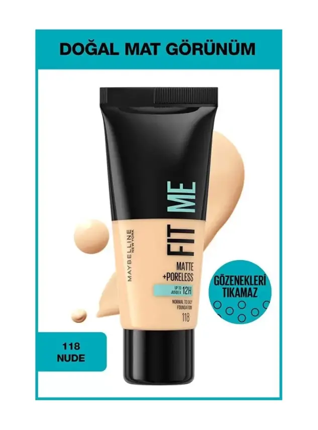 Maybelline New York Fit Me Matte+Poreless Fondöten - 118 Nude 30 ml - 1