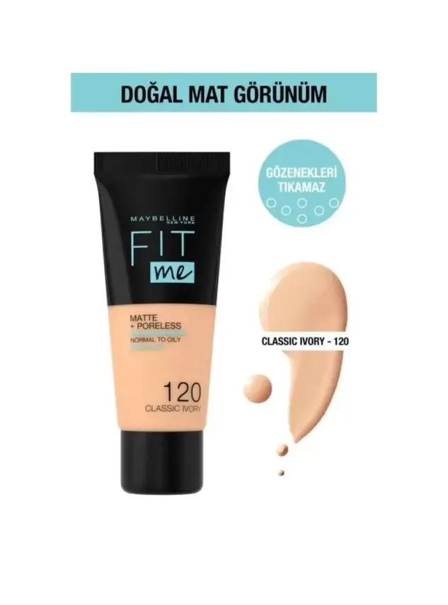 Maybelline New York Fit Me Matte+Poreless Fondöten - 120 Classic Ivory 30 ml - 1