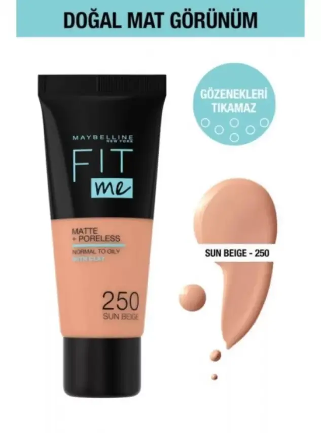 Maybelline New York Fit Me Matte+Poreless Fondöten - 250 Sun Beige - 2