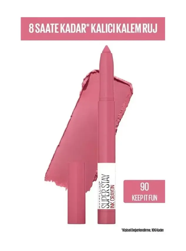 Maybelline New York Super Stay Ink Crayon Kalem Mat Ruj - Pinks Edition - 90 Keep It Fun - 1