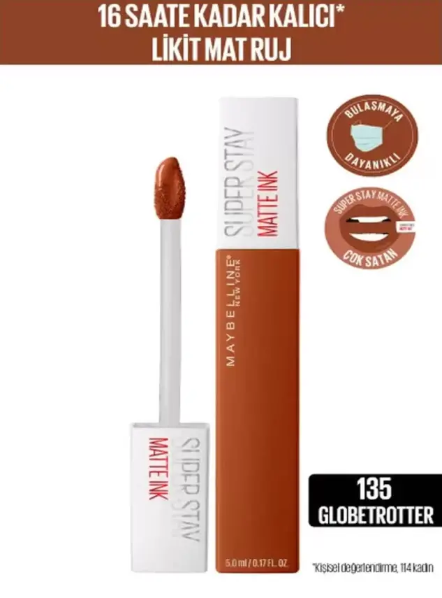 Maybelline New York Super Stay Matte Ink Likit Mat Ruj -Bricks NU 135 GLOBE - 5