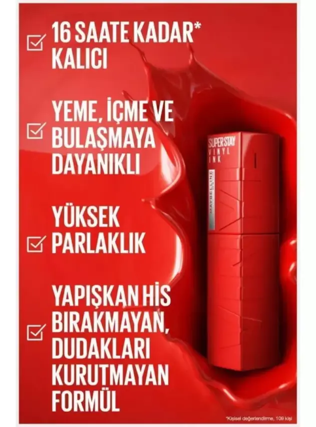 Maybelline New York Super Stay Vinyl Ink Uzun Süre Kalıcı Likit Parlak Ruj - 100 - 3