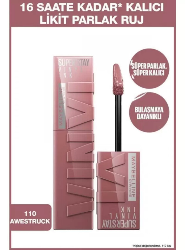 Maybelline New York Super Stay Vinyl Ink Uzun Süre Kalıcı Likit Parlak Ruj - 110 - Maybelline