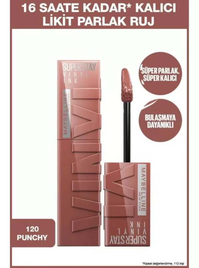 Maybelline New York Super Stay Vinyl Ink Uzun Süre Kalıcı Likit Parlak Ruj - 120 - Maybelline