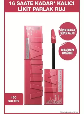 Maybelline New York Super Stay Vinyl Ink Uzun Süre Kalıcı Likit Parlak Ruj - 160 Sultry - 1