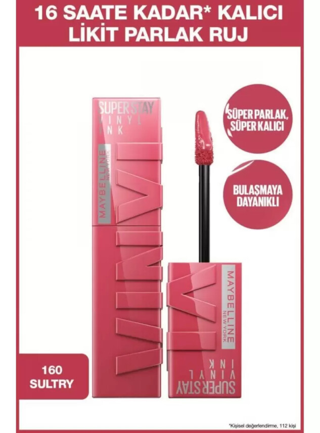 Maybelline New York Super Stay Vinyl Ink Uzun Süre Kalıcı Likit Parlak Ruj - 160 Sultry - Maybelline