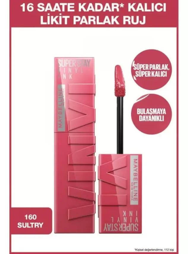 Maybelline New York Super Stay Vinyl Ink Uzun Süre Kalıcı Likit Parlak Ruj - 160 Sultry - 1