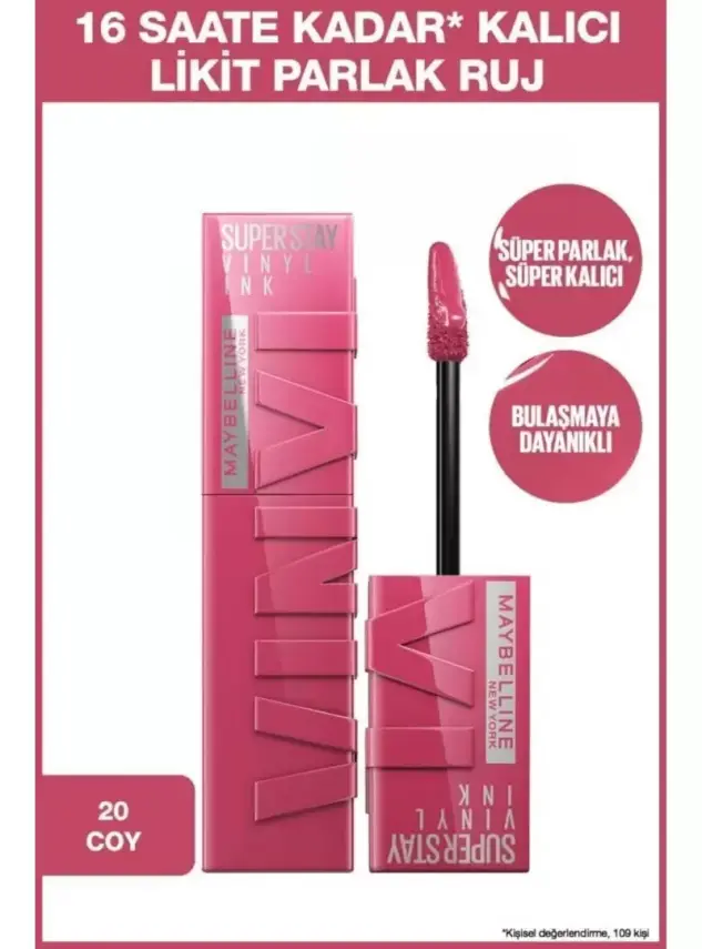 Maybelline New York Super Stay Vinyl Ink Uzun Süre Kalıcı Likit Parlak Ruj - 20 COY - 1
