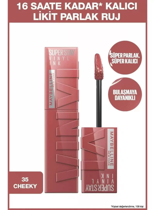 Maybelline New York Super Stay Vinyl Ink Uzun Süre Kalıcı Likit Parlak Ruj - 35 CHEEKY - Maybelline