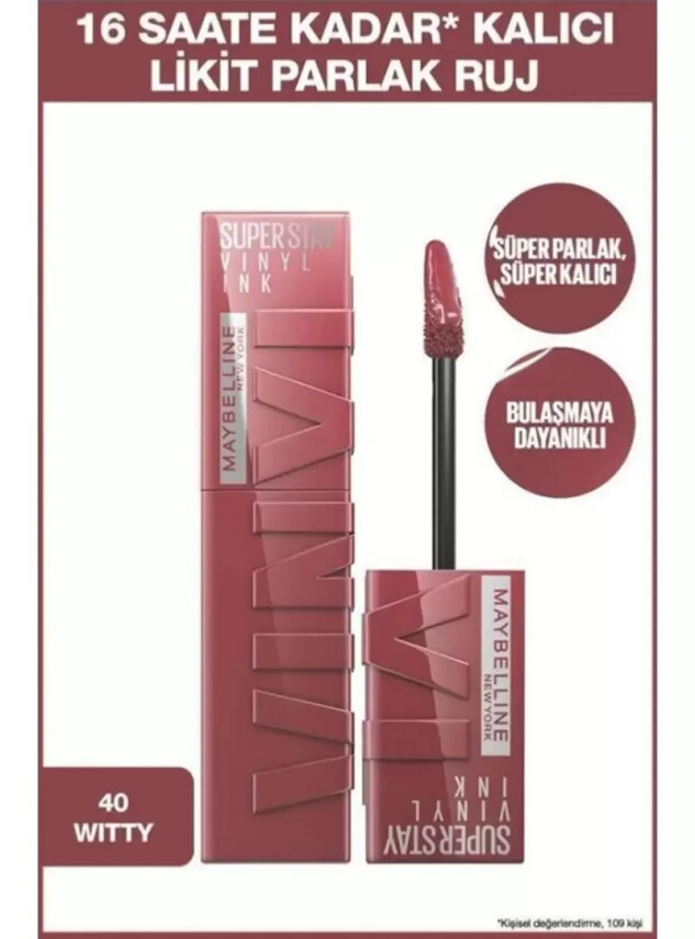 Maybelline New York Super Stay Vinyl Ink Uzun Süre Kalıcı Likit Parlak Ruj - 40 WITTY - Maybelline