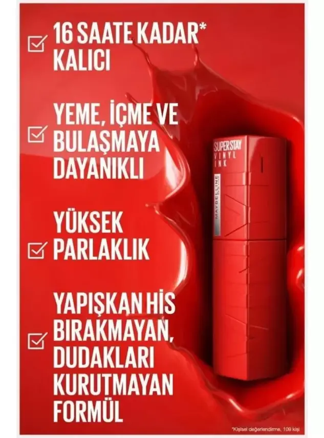 Maybelline New York Super Stay Vinyl Ink Uzun Süre Kalıcı Likit Parlak Ruj - 55 ROYAL - 3