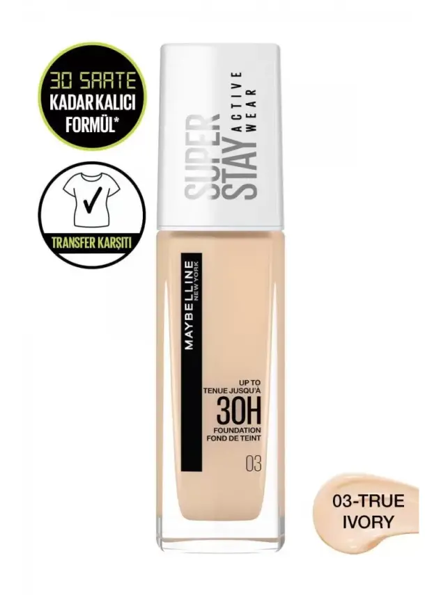 Maybelline New York Superstay Active Wear Fondöten- 03 True Ivory 30ml - 1