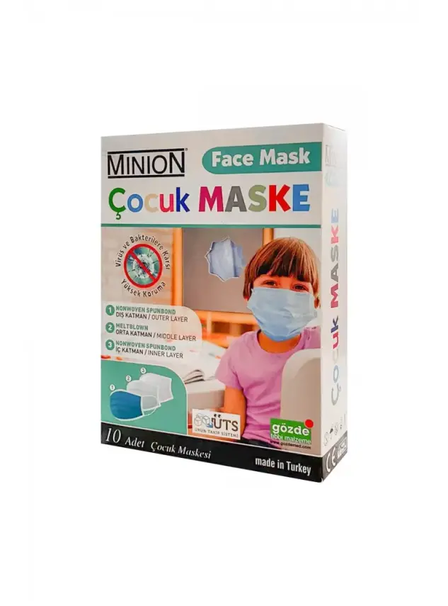 Minion Maske 3 Katlı Çocuk 10lu Mavi - 1