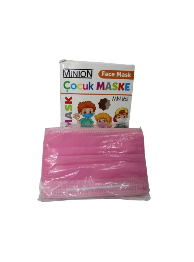 Minion Maske 3 Katlı Çocuk 10lu Pembe - Minion