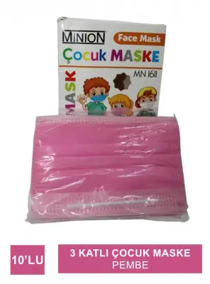 Minion Maske 3 Katlı Çocuk 10lu Pembe - 2