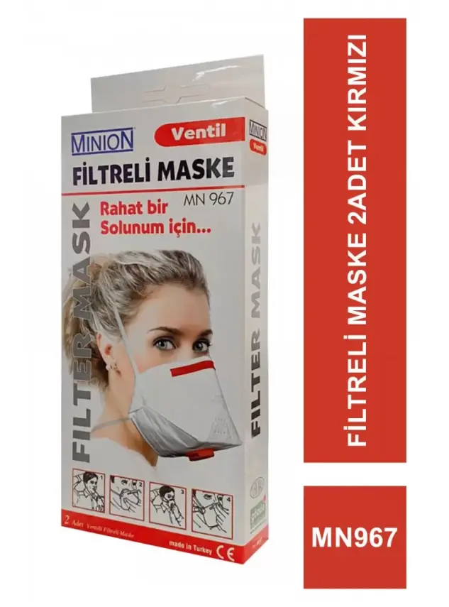 MINION Ventil Filtreli Maske MN967 FFP 3 Kırmızı 2 Adet - 1