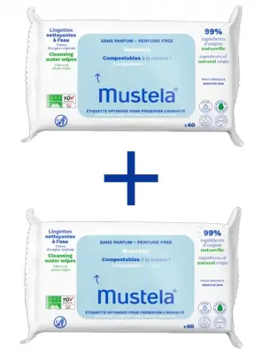 OUTLET - Mustela Kompost Edilebilir Su İçeren Islak Mendil -Parfümsüz- 2x60 Adet - Mustela