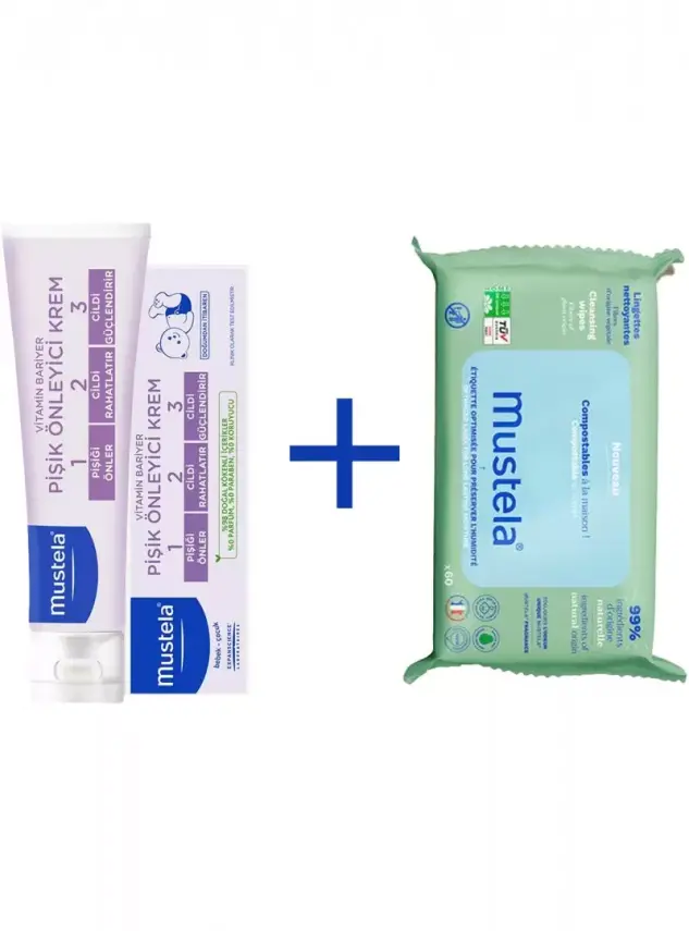OUTLET - Mustela Vitamin Barrier 1-2-3 Cream 100ml + Kompost Edilebilir Islak Mendil 60 Yaprak - 1