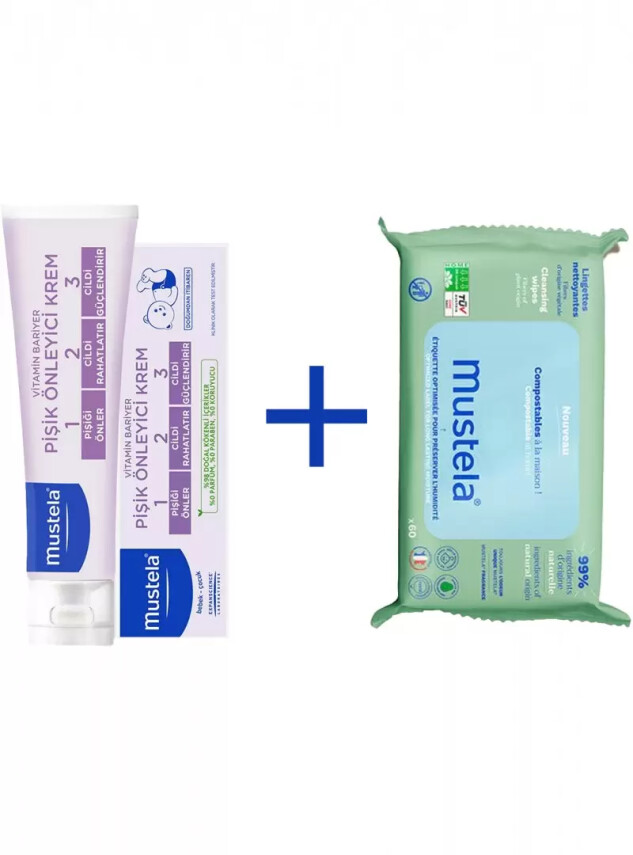 Mustela Vitamin Barrier 1-2-3 Cream 100ml + Kompost Edilebilir Islak Mendil 60 Yaprak - Mustela