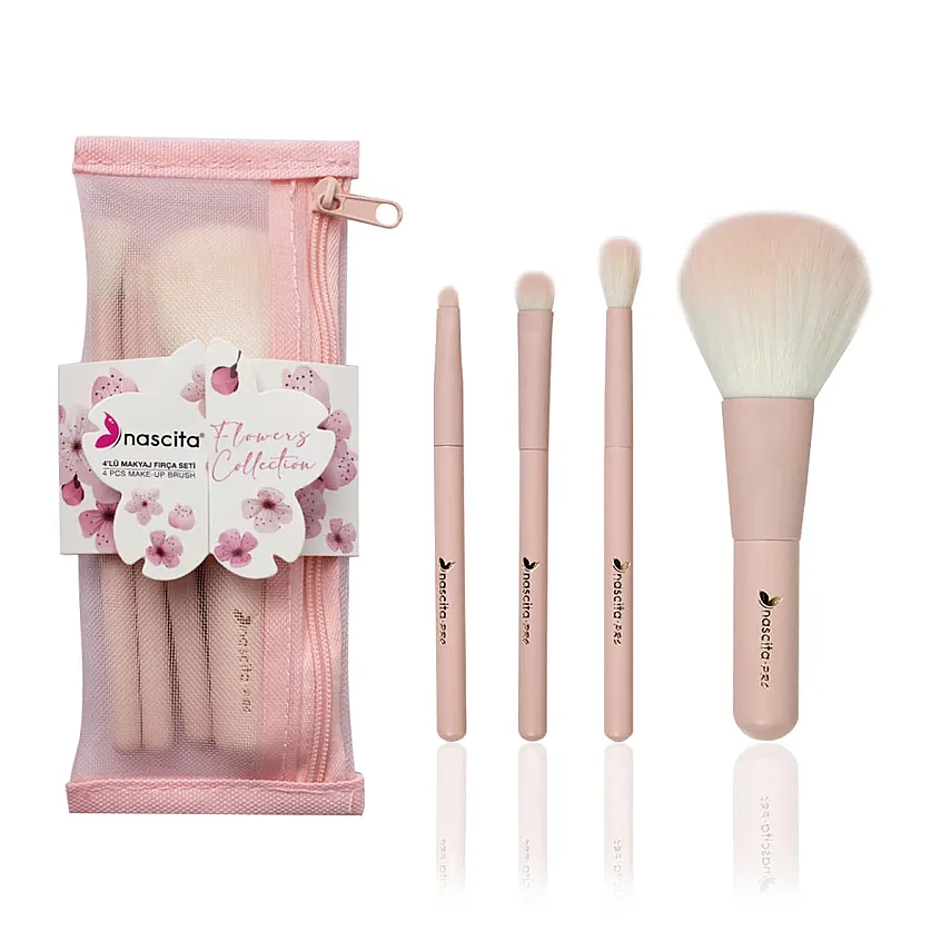 Nascita Flowers Collection 4 lü Makyaj Fırça Seti Pembe - NASBRUSHSET159PN - 1
