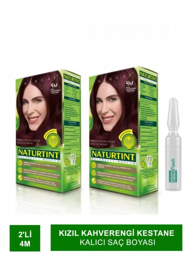 NATURTINT 2'li Set 4 Kızıl Kahverengi Kestane Kalıcı Saç Boyası Martiderm Flash Ampül - 2