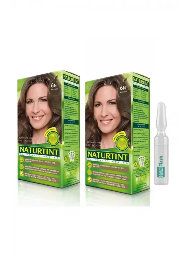 NATURTINT 2'li Set 6 N Koyu Sarı kalıcı Saç Boyası Alana martiderm Flash Ampül - 1