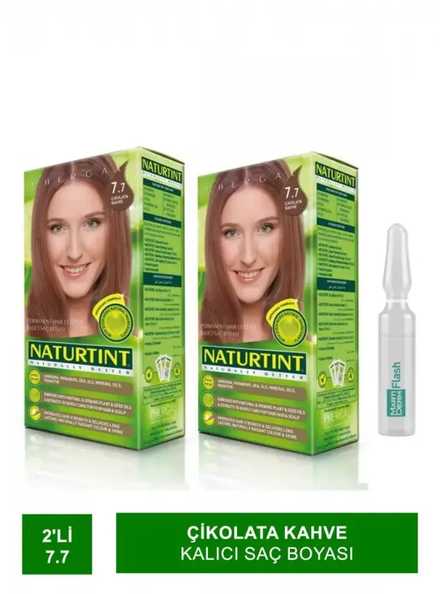 NATURTINT 2'li Set 7.7 Çikolata Kahve kalıcı Saç Boyası Alana martiderm Flash Ampül Hediye - 2
